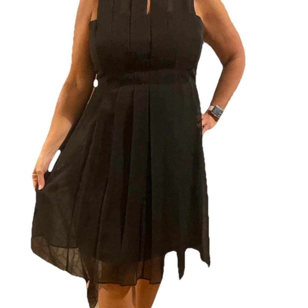 Ann Taylor Black Sleeveless Pleated Dress Lined Little Black Dress